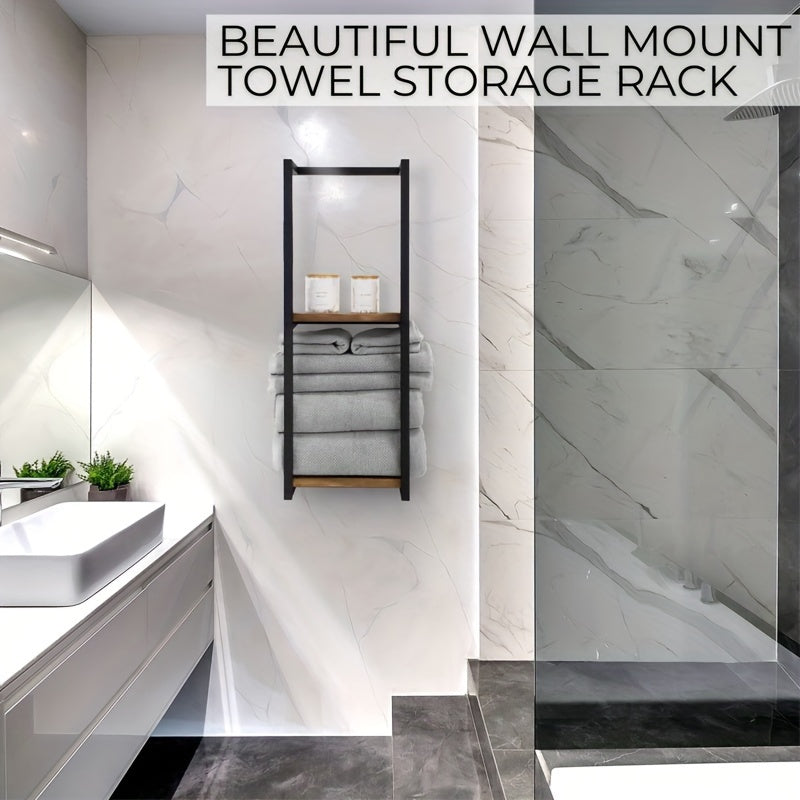 Wall-Mounted Towel Rack with Shelves - a Stylish Storage Solution for Towels And Essentials, Featuring a Chic Metal And Wood Design Suitable for Contemporary Bathrooms, Towel Racks