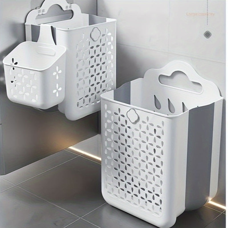 Contemporary Wall-Mounted Laundry Basket Made of Plastic, Featuring a Foldable Design And Cut-Out for Easy Storage of Clothes, Toys, Snacks, Fruits, And More, Without The Need for Drilling, Laundry Baskets