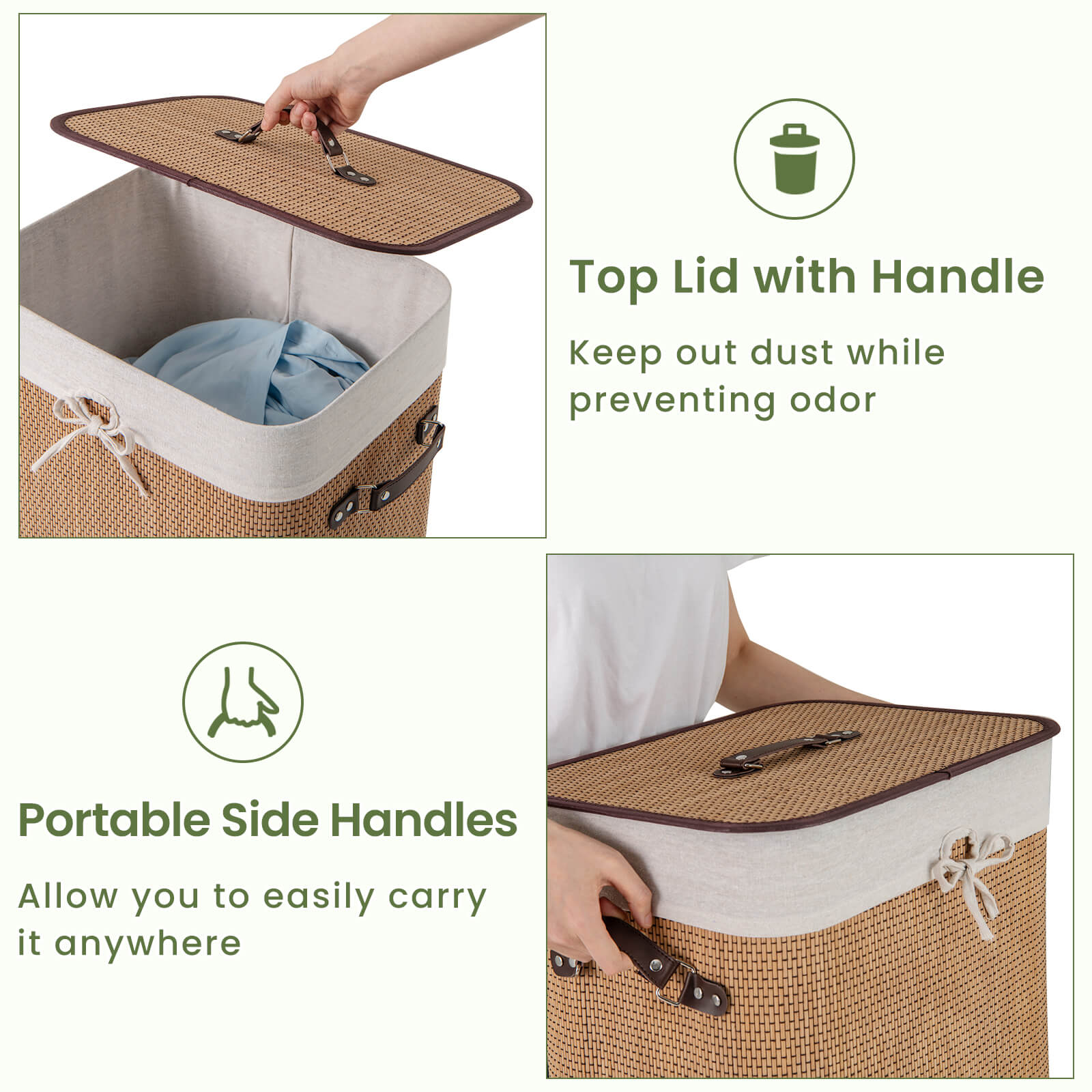 COSTWAY Rectangle Bamboo Hamper Laundry Basket Washing Cloth Bin Lid