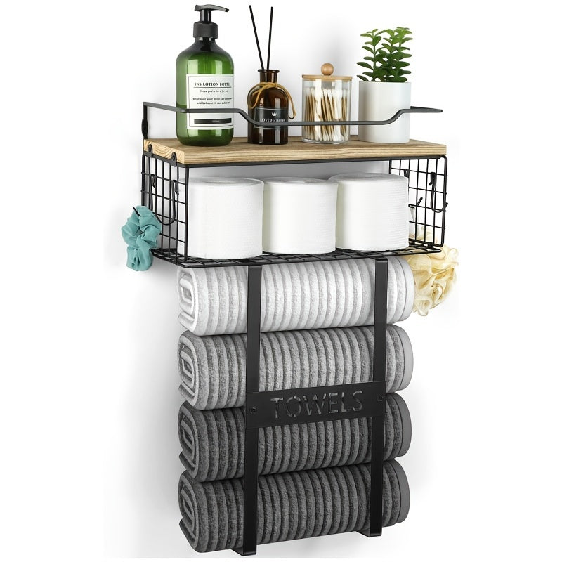 1pcs Wall-mounted Bathroom Towel Storage Rack - Towel Rack Wall-mounted - Bathroom Towel Storage - Wall-mounted Towel Rack - Bathroom Decoration - Bathroom Shelf Above Toilet