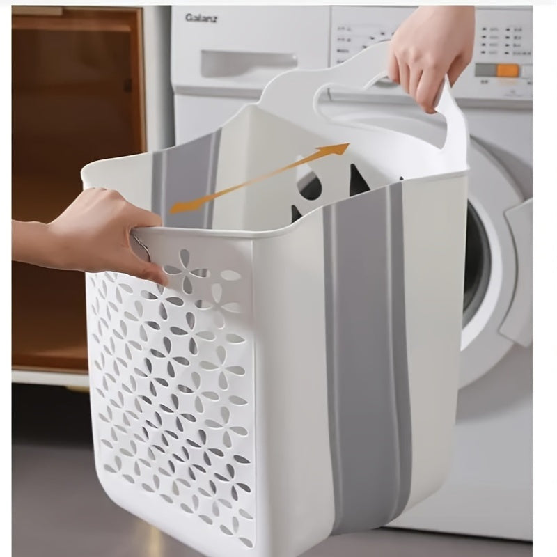 Contemporary Wall-Mounted Laundry Basket Made of Plastic, Featuring a Foldable Design And Cut-Out for Easy Storage of Clothes, Toys, Snacks, Fruits, And More, Without The Need for Drilling, Laundry Baskets