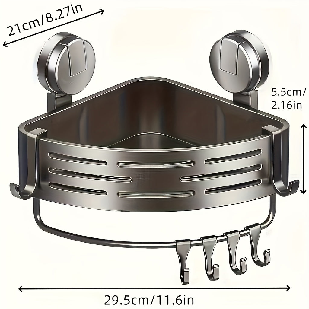 2Pack Gray Corner Shower Organizer - Suction Cup & No Drilling, Adhesive Storage Solution with Towel Rack