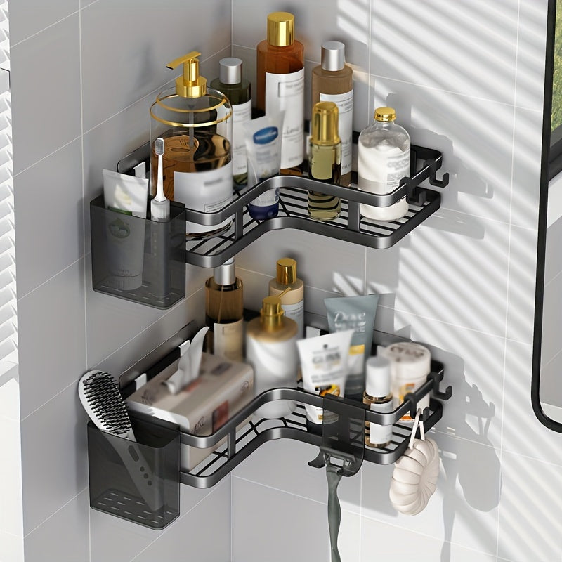 5 Sets Carbon Steel Corner Shower Rack Multifunctional Space Saving Storage Rack With Toothpaste And Razor Holder No Drilling Required Bathroom Storage Rack
