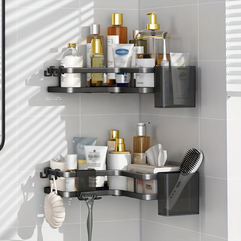 5 Sets Carbon Steel Corner Shower Rack Multifunctional Space Saving Storage Rack With Toothpaste And Razor Holder No Drilling Required Bathroom Storage Rack