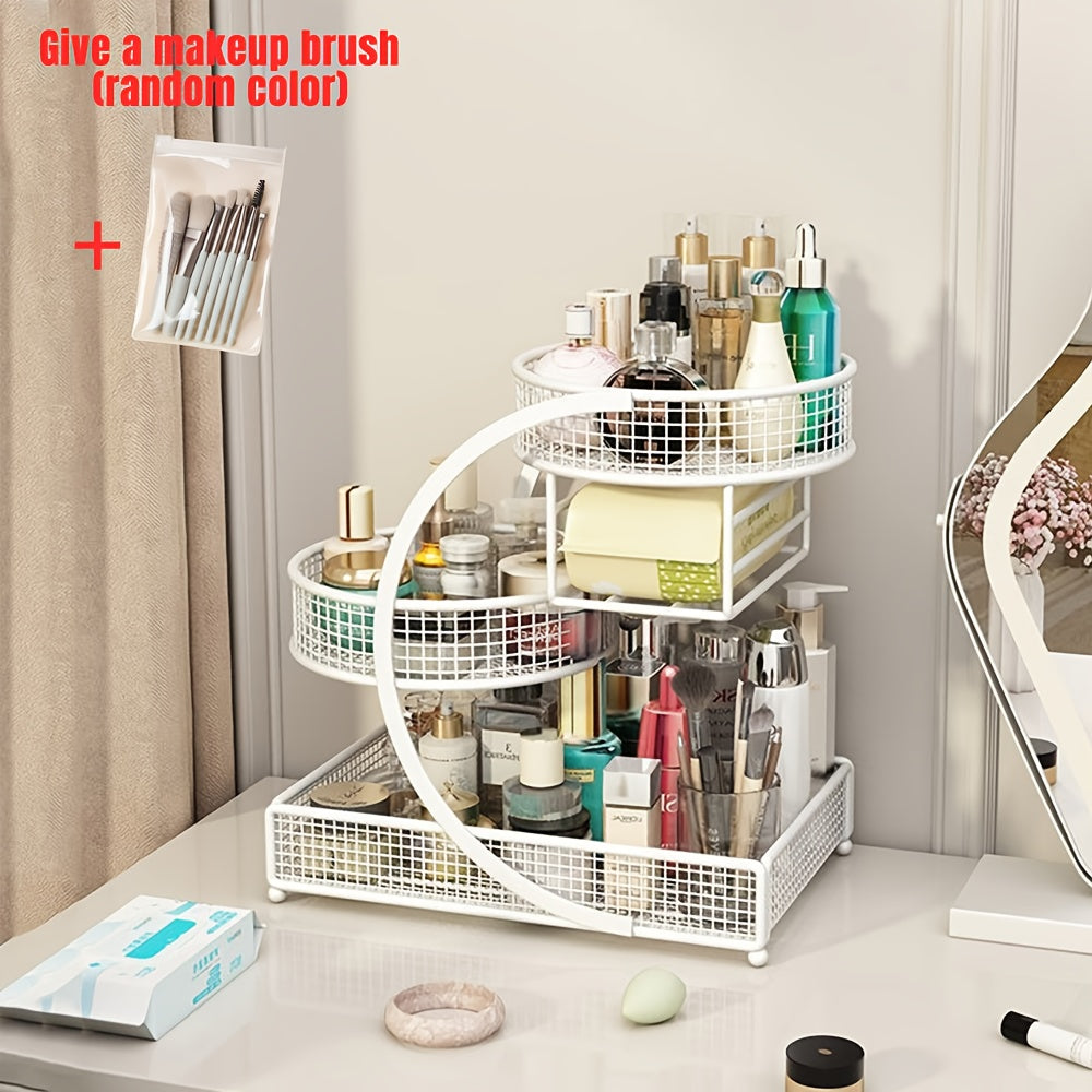 Bathroom Organizers And Storage, 2-Tier Metal Storage Rack for Bathroom Washbasin, Lipstick Skincare Storage Rack, Washbasin Rack(Free Complimentary Makeup Brush), Perfume Organizer, Valentines Gift For Lovers