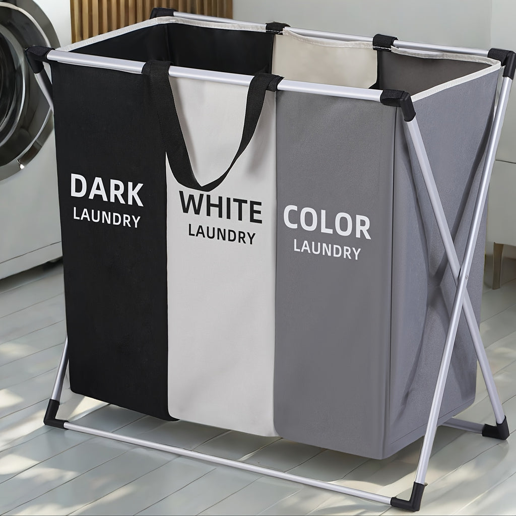 1pc Large Rectangular Laundry Hamper Basket with Handles - Durable Fabric, Dark Grey\u002FWhite\u002FBlack Options, Multi-Component Design for Home, College Dorm, Bathroom & Bedroom - Stylish & Functional Clothes Storage Organizer, Laundry Baskets