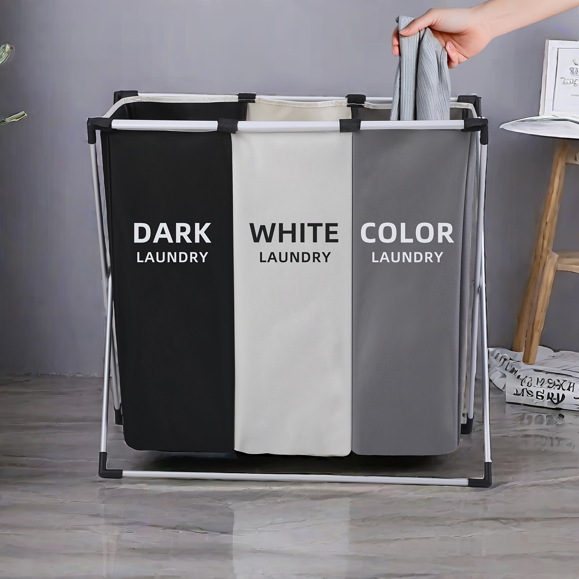 1pc Large Rectangular Laundry Hamper Basket with Handles - Durable Fabric, Dark Grey\u002FWhite\u002FBlack Options, Multi-Component Design for Home, College Dorm, Bathroom & Bedroom - Stylish & Functional Clothes Storage Organizer, Laundry Baskets