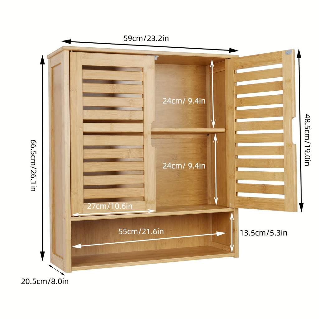 Wall Cabinet Storage: Multifunctional Bamboo Wood Bathroom Kitchen Wall Cabinet with 3 Shelves Medicine Storage Organizer