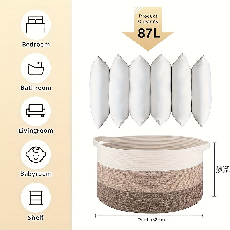 22.98gal\u002F27.74gal Extra Large Laundry Hamper, Blanket Basket, Cotton Laundry Basket Dirty Clothes Hamper with Handles for Living Room, Large Basket Pillows, Blankets, Clothes, Laundry Hampers