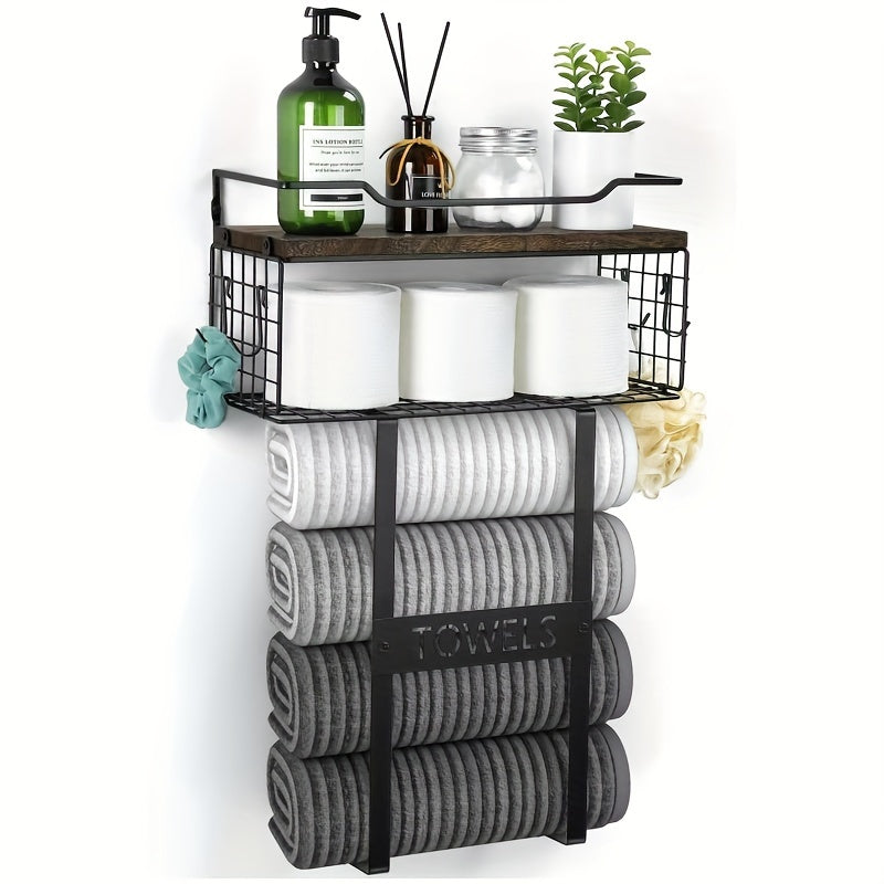 1pcs Wall-mounted Bathroom Towel Storage Rack - Towel Rack Wall-mounted - Bathroom Towel Storage - Wall-mounted Towel Rack - Bathroom Decoration - Bathroom Shelf Above Toilet