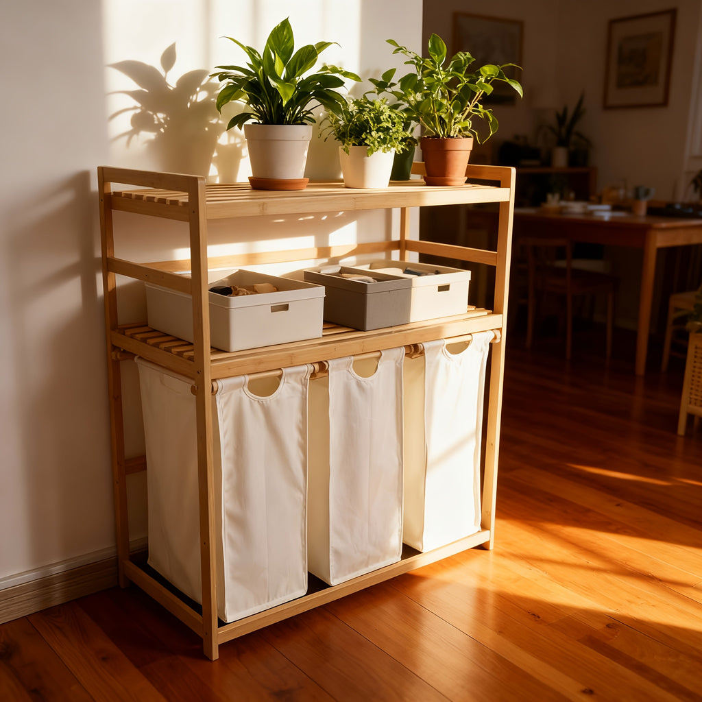 Laundry Baskets, 2 Shelves, Extendable Laundry Bags, Bamboo Laundry Boxes, Laundry Baskets, And Bamboo Laundry Sorting, Shelf Baskets