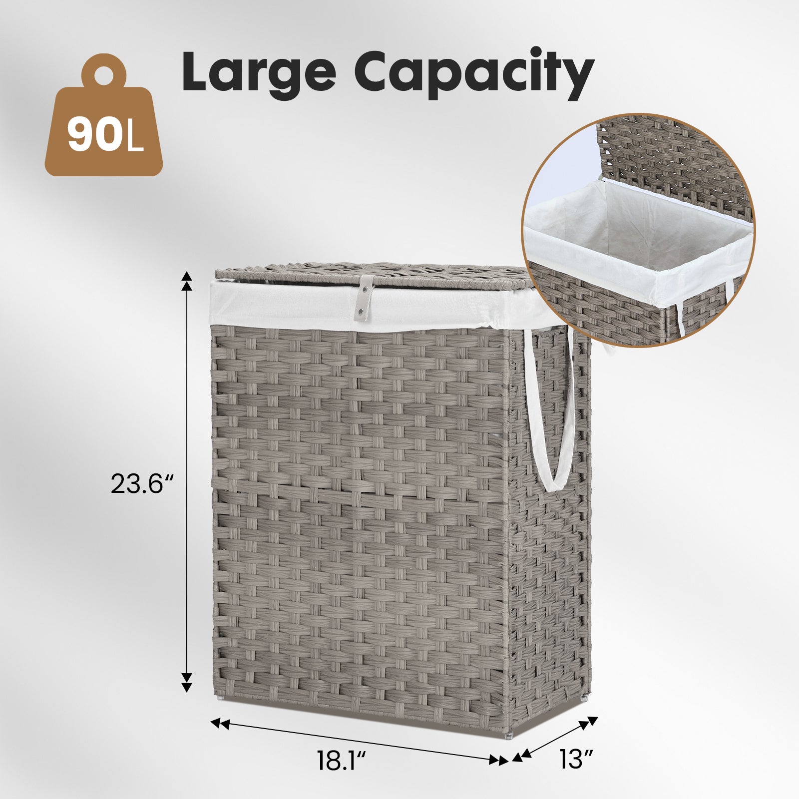 MCQ Sturdy & Stylish Laundry Hamper – Large Capacity Collapsible Rattan Storage Box with Lid Handles and Removable Liner, Sturdy Portable Woven BasketFoldable, Breathable for Home & Dorm