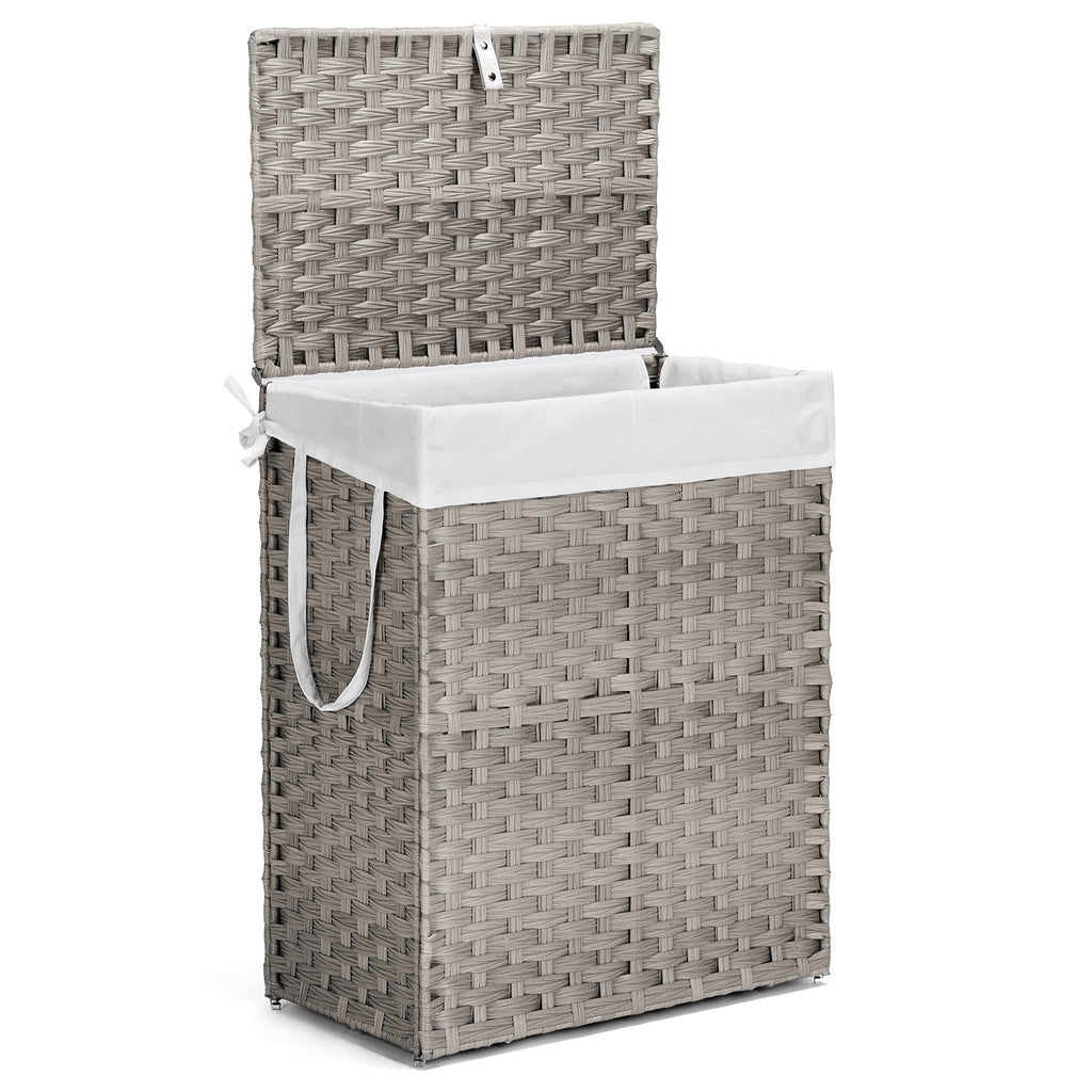 MCQ Sturdy & Stylish Laundry Hamper – Large Capacity Collapsible Rattan Storage Box with Lid Handles and Removable Liner, Sturdy Portable Woven BasketFoldable, Breathable for Home & Dorm