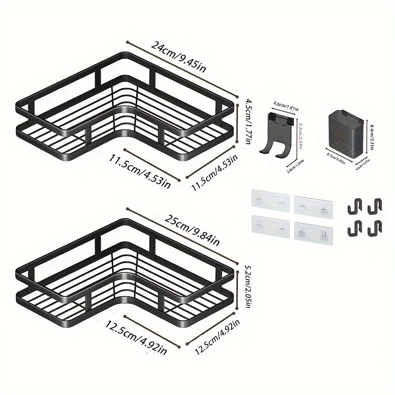 5 Sets Carbon Steel Corner Shower Rack Multifunctional Space Saving Storage Rack With Toothpaste And Razor Holder No Drilling Required Bathroom Storage Rack