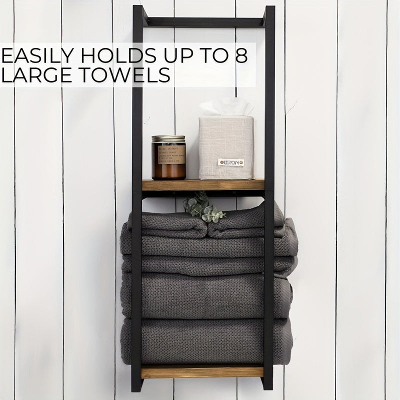 Wall-Mounted Towel Rack with Shelves - a Stylish Storage Solution for Towels And Essentials, Featuring a Chic Metal And Wood Design Suitable for Contemporary Bathrooms, Towel Racks
