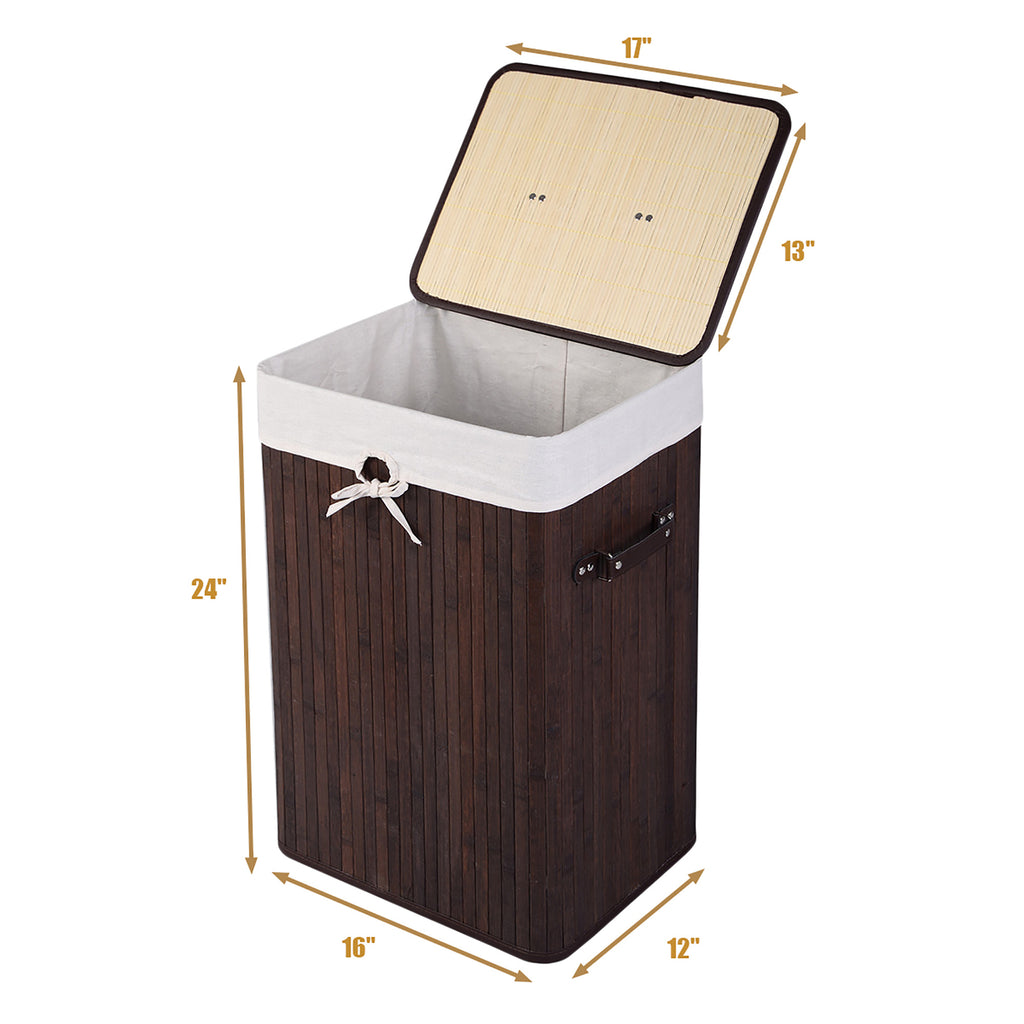 COSTWAY Rectangle Bamboo Hamper Laundry Basket Washing Cloth Bin Lid