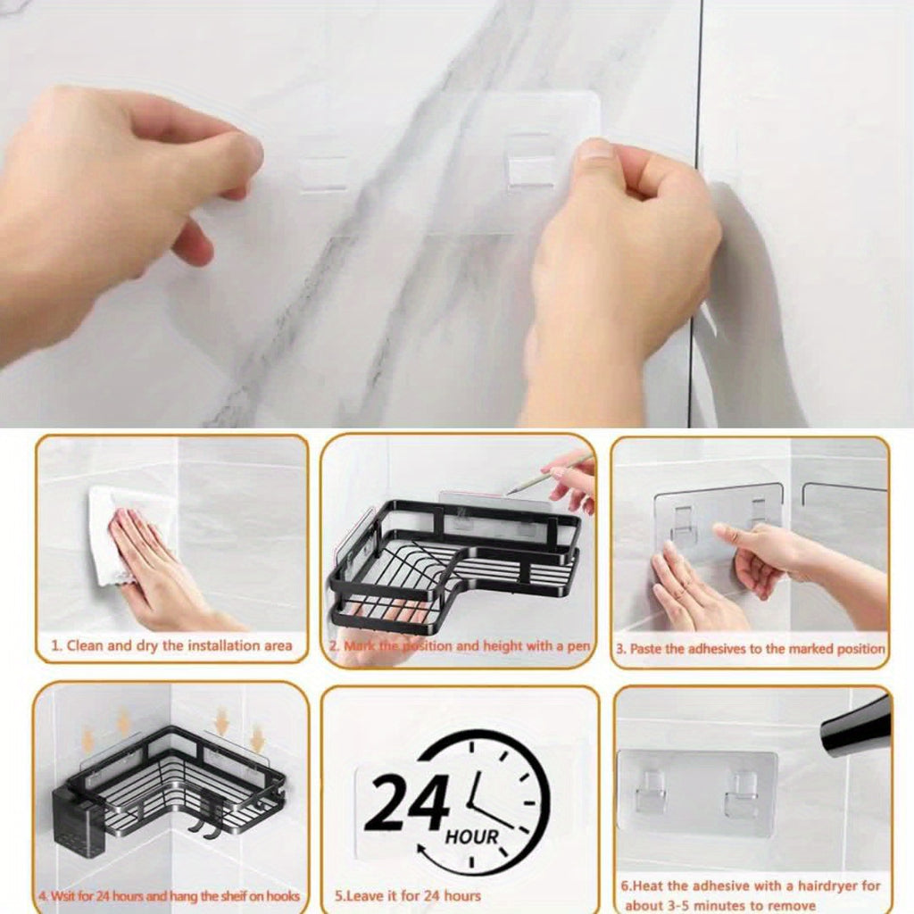 5 Sets Carbon Steel Corner Shower Rack Multifunctional Space Saving Storage Rack With Toothpaste And Razor Holder No Drilling Required Bathroom Storage Rack