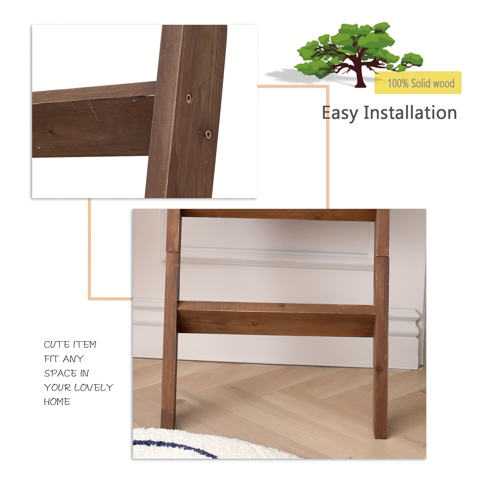 5-Foot Wooden Ladder for Blankets, a Decorative Piece for The Living Room, Designed to Lean Against The Wall, Perfect for Showcasing Quilts, And Can Also Serve As a Towel Rack in The Bathroom