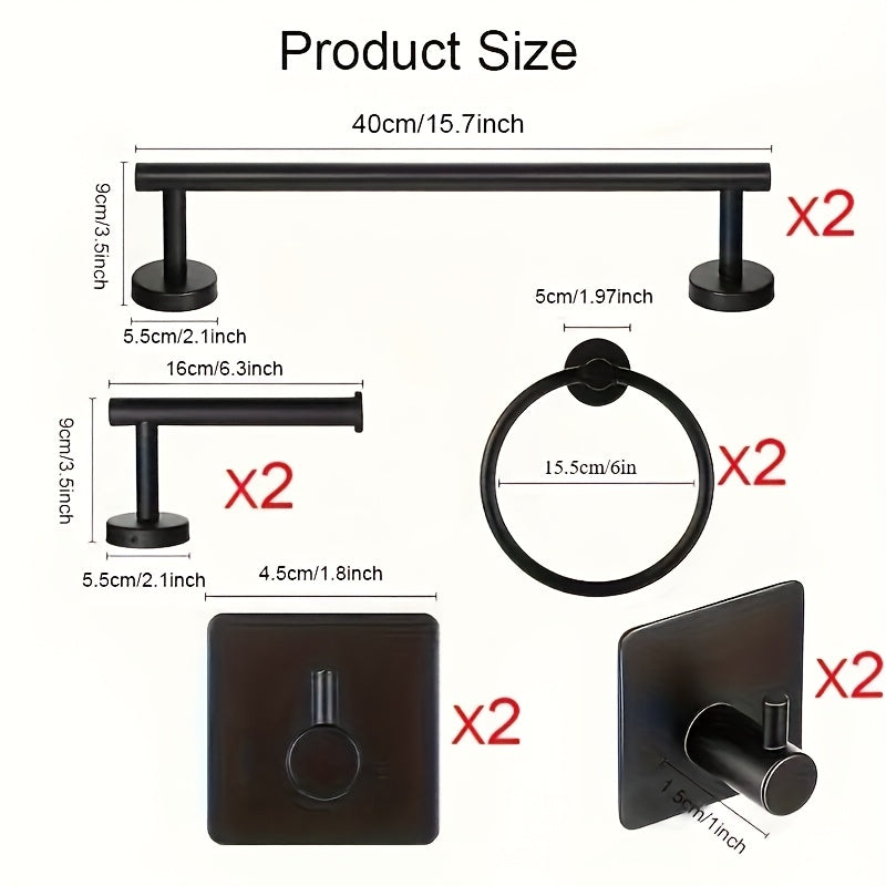 5\u002F10pcs Matte Bathroom Hardware Set SUS304 Bathroom Hanger Set 16 Inch Hand Towel Bar Towel Holder Toilet Paper Holder Angled Hook 2 Robe Towel Hooks Wall Mounted Accessory2025