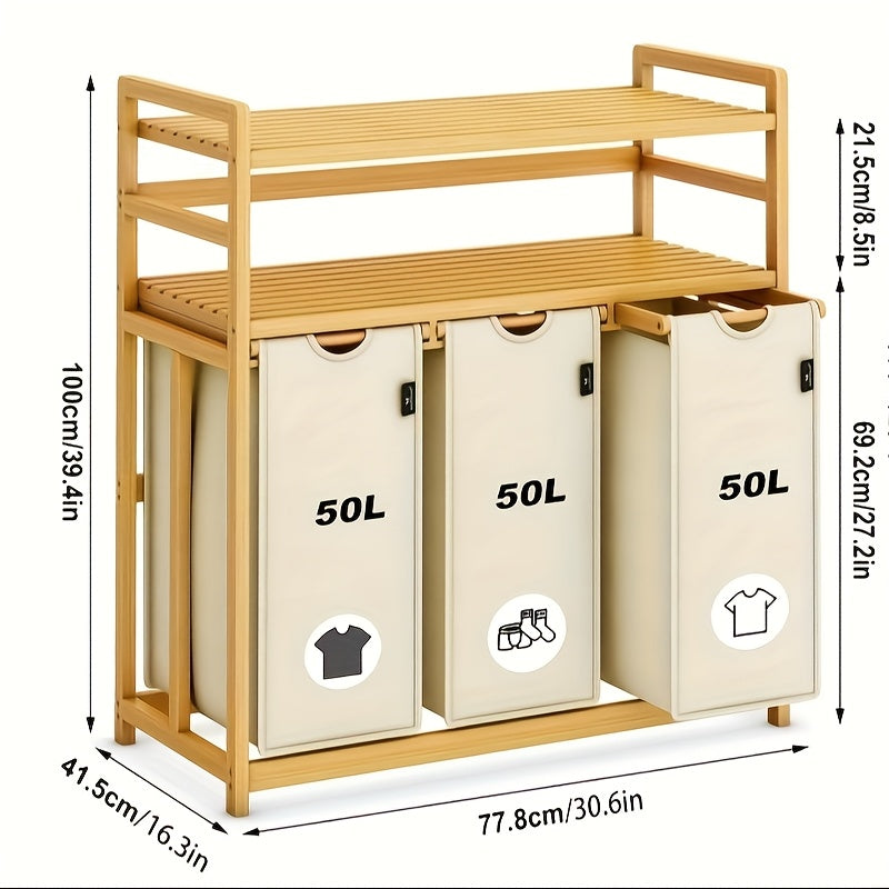Laundry Baskets, 2 Shelves, Extendable Laundry Bags, Bamboo Laundry Boxes, Laundry Baskets, And Bamboo Laundry Sorting, Shelf Baskets