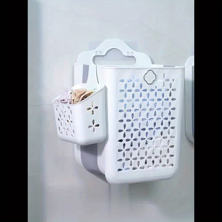 Contemporary Wall-Mounted Laundry Basket Made of Plastic, Featuring a Foldable Design And Cut-Out for Easy Storage of Clothes, Toys, Snacks, Fruits, And More, Without The Need for Drilling, Laundry Baskets