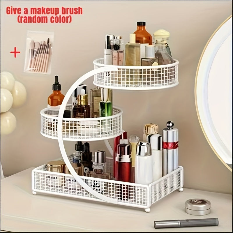 Bathroom Organizers And Storage, 2-Tier Metal Storage Rack for Bathroom Washbasin, Lipstick Skincare Storage Rack, Washbasin Rack(Free Complimentary Makeup Brush), Perfume Organizer, Valentines Gift For Lovers