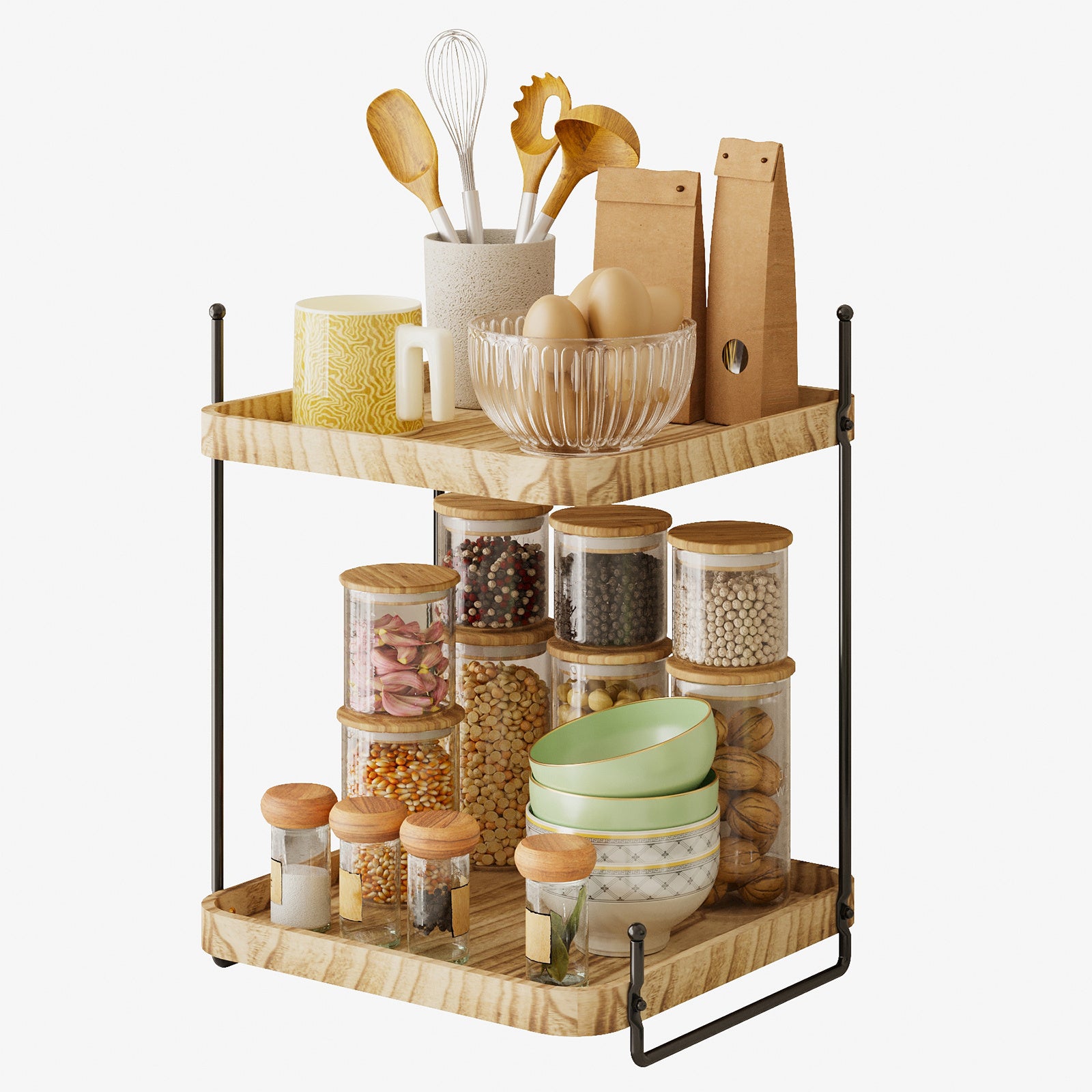 WHONLINE Bathroom Organizer Countertop, Counter Organizer for Bathroom Decor, Wooden Sink Shelf for Vanity Storage, Makeup Tray for Perfume Skincare Bedroom Kitchen Corner (2 Tier, 3 Tier)