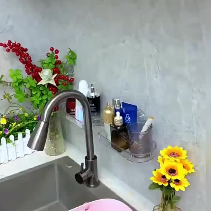 1pc MERRYXMAS Bathroom Sink Organizer Shelf - No-Drill Adhesive Mount, Space-Saving Vanity Shelf with Overhang, Bathroom Countertop Storage Rack, Easy Installation for Bathroom, Kitchen, or Vanity - Ideal Christmas, Ramadan