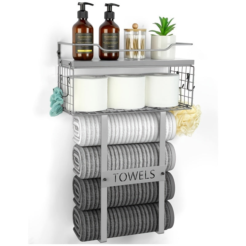 1pcs Wall-mounted Bathroom Towel Storage Rack - Towel Rack Wall-mounted - Bathroom Towel Storage - Wall-mounted Towel Rack - Bathroom Decoration - Bathroom Shelf Above Toilet