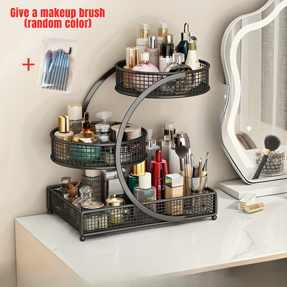 Bathroom Organizers And Storage, 2-Tier Metal Storage Rack for Bathroom Washbasin, Lipstick Skincare Storage Rack, Washbasin Rack(Free Complimentary Makeup Brush), Perfume Organizer, Valentines Gift For Lovers