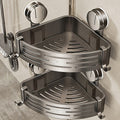 2Pack Gray Corner Shower Organizer - Suction Cup & No Drilling, Adhesive Storage Solution with Towel Rack
