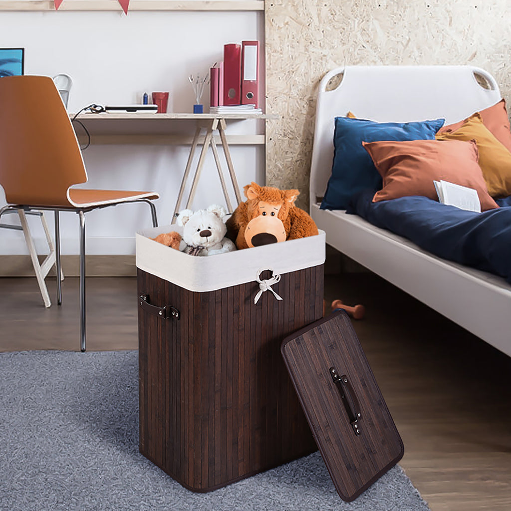 COSTWAY Rectangle Bamboo Hamper Laundry Basket Washing Cloth Bin Lid