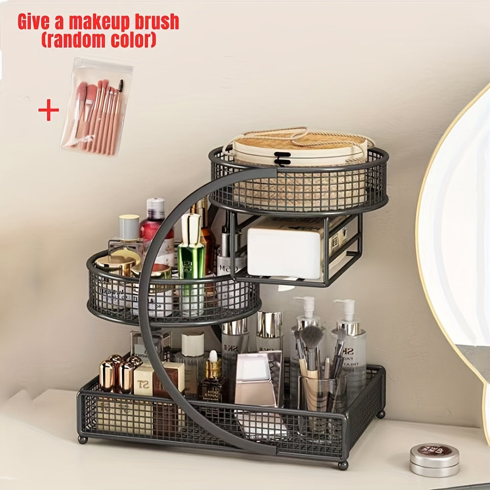 Bathroom Organizers And Storage, 2-Tier Metal Storage Rack for Bathroom Washbasin, Lipstick Skincare Storage Rack, Washbasin Rack(Free Complimentary Makeup Brush), Perfume Organizer, Valentines Gift For Lovers