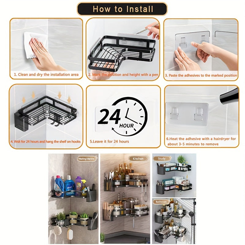 5 Sets Carbon Steel Corner Shower Rack Multifunctional Space Saving Storage Rack With Toothpaste And Razor Holder No Drilling Required Bathroom Storage Rack