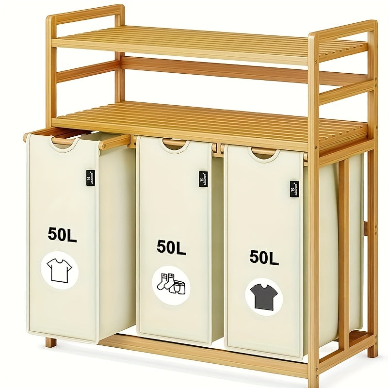 Laundry Baskets, 2 Shelves, Extendable Laundry Bags, Bamboo Laundry Boxes, Laundry Baskets, And Bamboo Laundry Sorting, Shelf Baskets