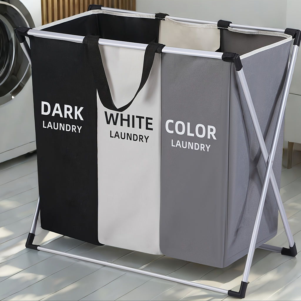 1pc Large Rectangular Laundry Hamper Basket with Handles - Durable Fabric, Dark Grey\u002FWhite\u002FBlack Options, Multi-Component Design for Home, College Dorm, Bathroom & Bedroom - Stylish & Functional Clothes Storage Organizer, Laundry Baskets